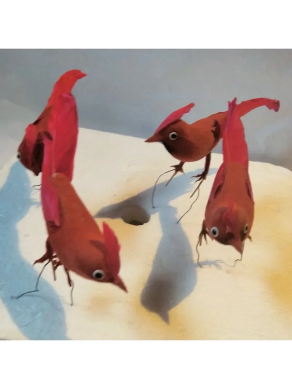 Red Cardinal Bird Figurine Feathers Wire Pick Crafts Lot 4
